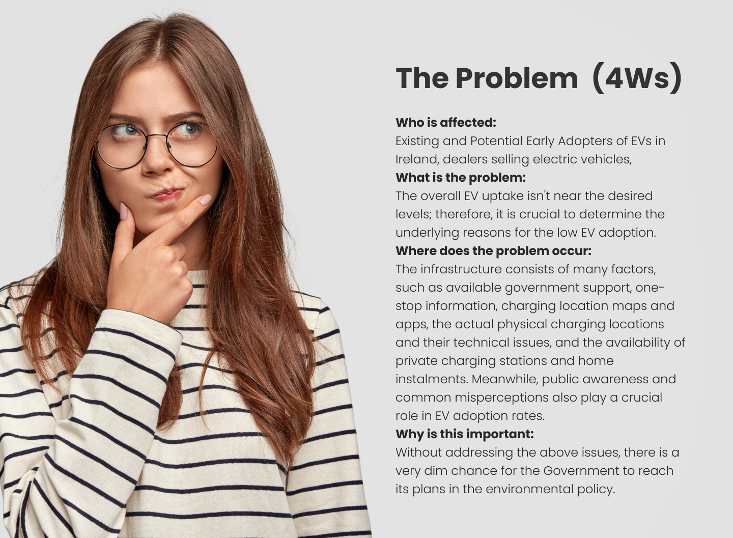 problem statement using four Ws Technique: Who is affected, what is the problem, where does the problem occur, why is this important