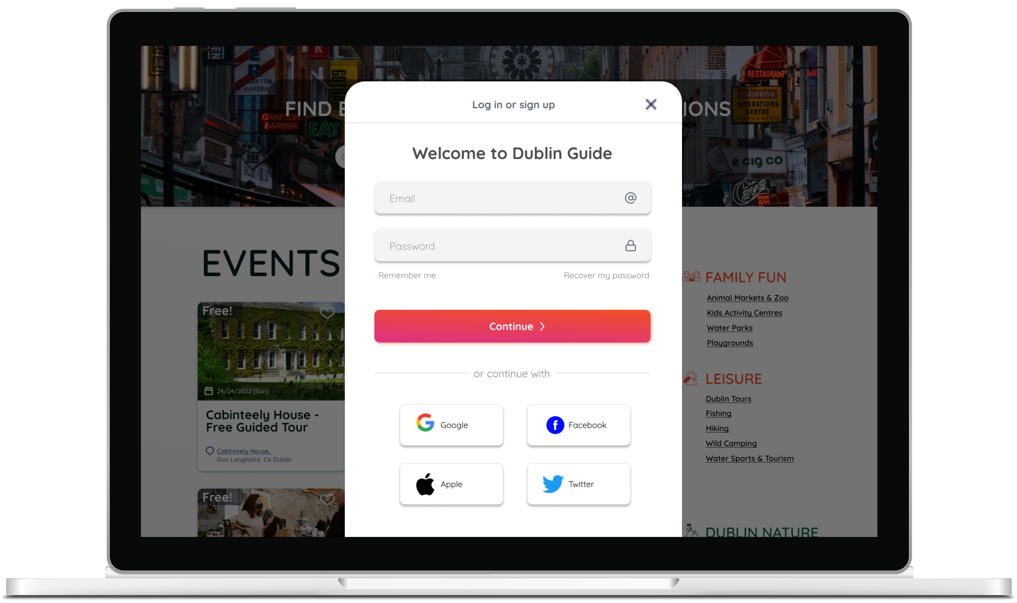 Dublin Guide Signup Page