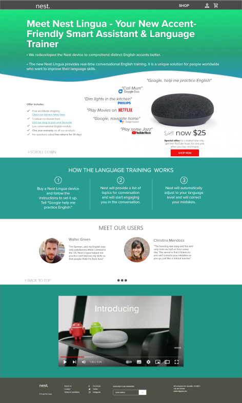 Landing page After usability test
